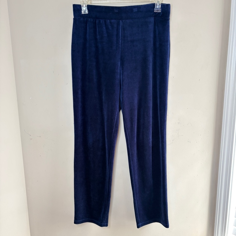 TALBOTS Navy Blue Velour Wide Leg Sweatpants, Medium